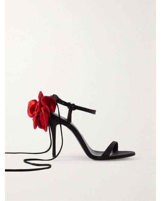Magda Butrym Black Appliquéd Lace-Up Satin Sandals