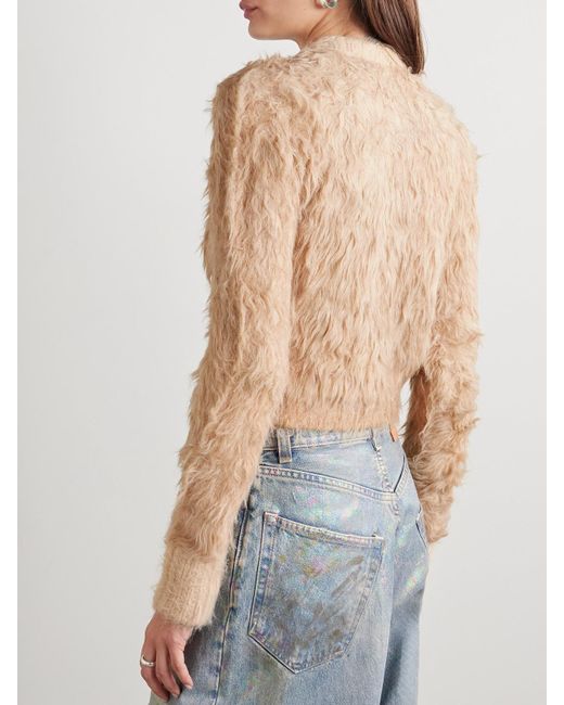 Acne Natural Cropped Brushed Knitted Cardigan
