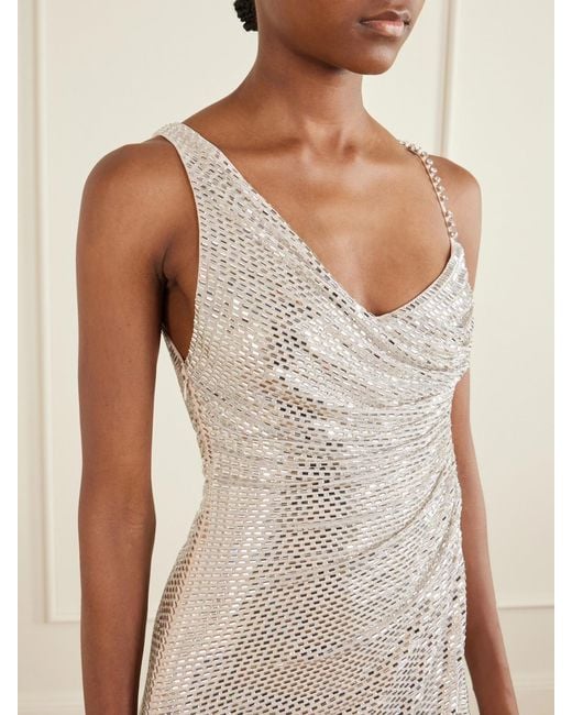 Self-Portrait Natural Embellished Draped Tulle Mini Dress