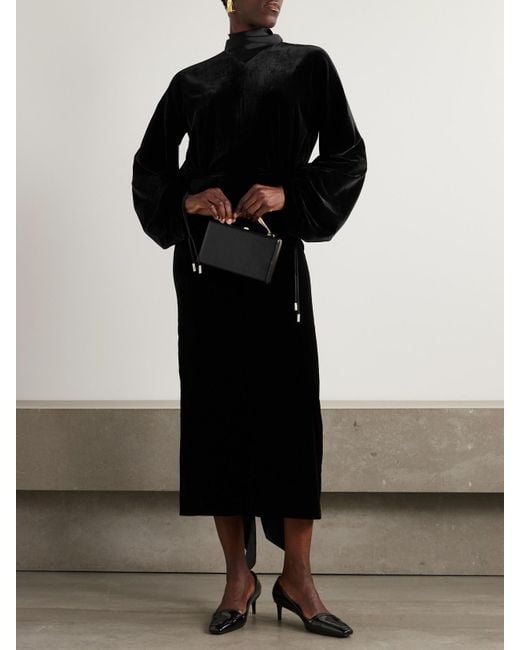 Lanvin Black Midikleid Aus Samt Mit Satinbesatz Zum Binden