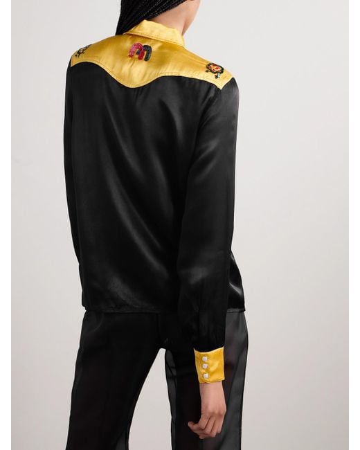 Bode Black Rodeo Sequin-Embellished Satin Shirt