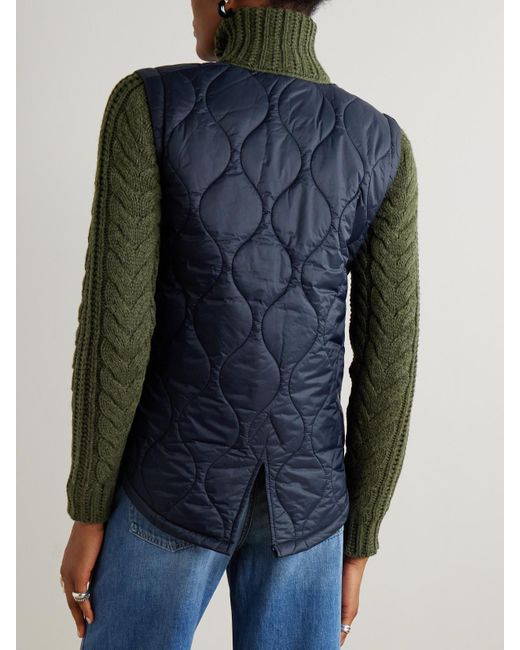 Veronica Beard Blue Patra Cable-Knit Wool-Blend And Quilted Shell Jacket