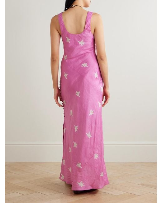 Alix Of Bohemia Pink Jasmine Floral-Print Silk Midi Dress