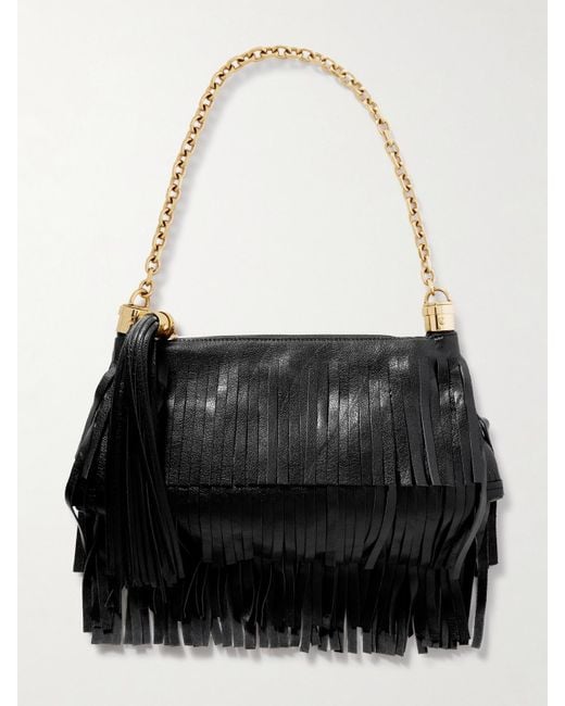 Chloé Black Foulard Fringed Textured-Leather Shoulder Bag