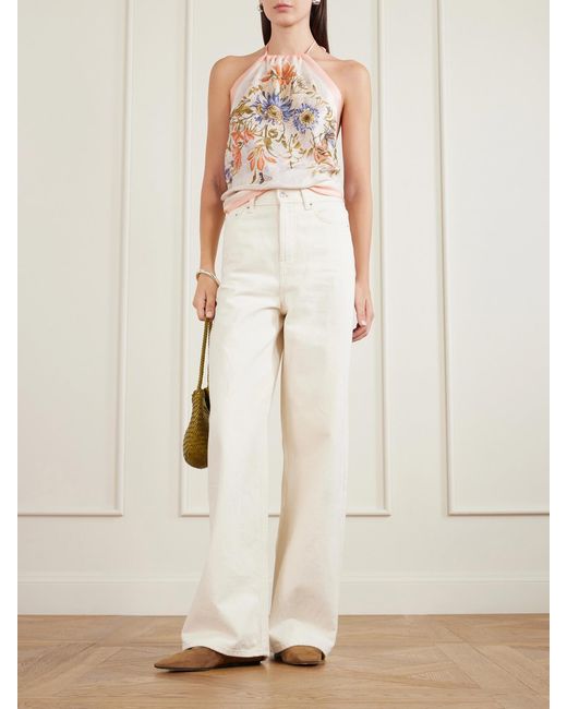 Etro White Floral-Print Silk-Voile Halterneck Top