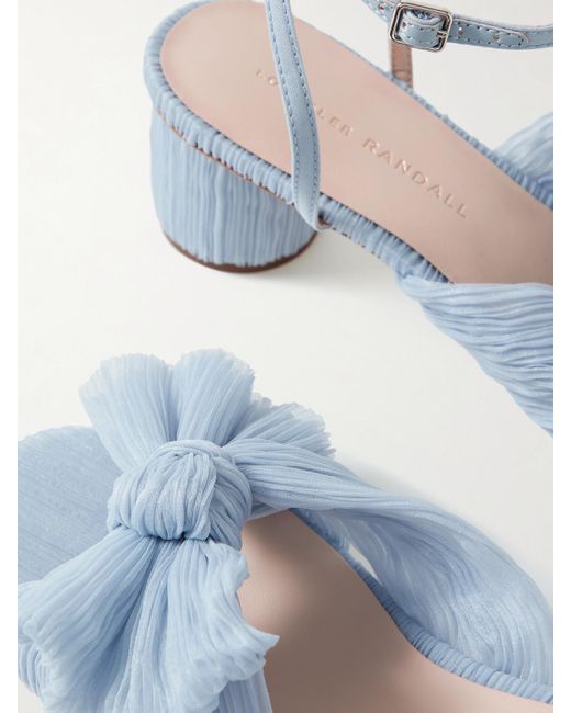 Loeffler Randall Blue Dahlia Leather-Like Trimmed Plissé-Organza Sandals