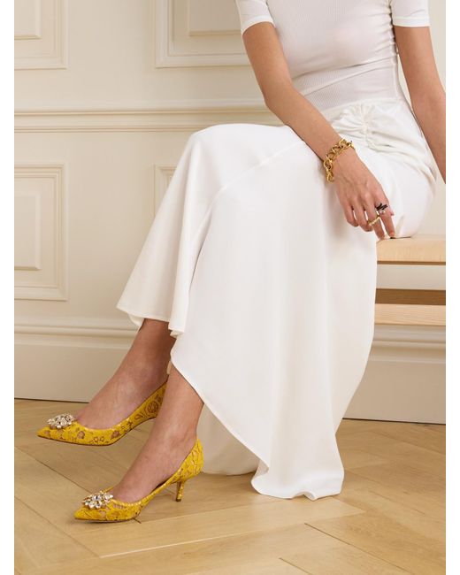 Dolce & Gabbana Metallic Bellucci Crystal-Embellished Corded Lace Pumps