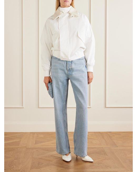 Bottega Veneta White Intrecciato Leather-Trimmed Cotton Jacket