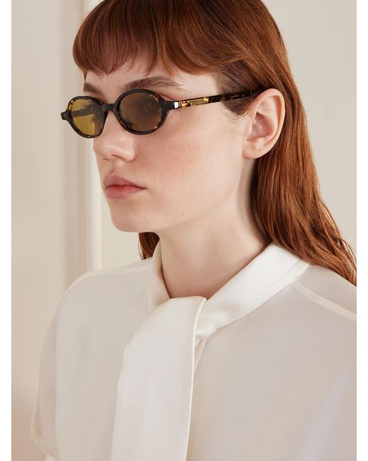 Bottega Veneta Metallic Round-Frame Acetate Sunglasses