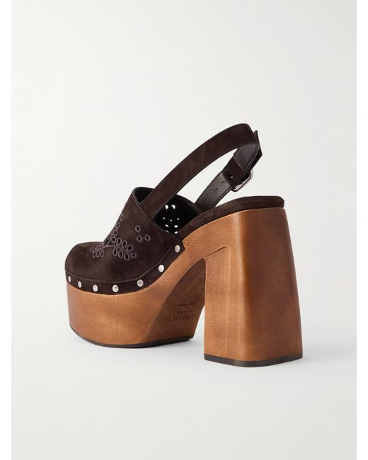 Jimmy Choo Brown Alida 135 Embroidered Studded Suede Platform Clogs