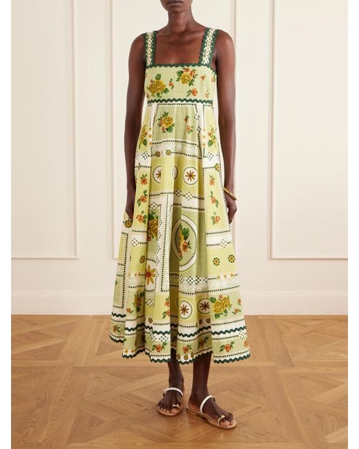 ALÉMAIS Metallic Dixie Pleated Floral-Print Cotton-Poplin Midi Dress