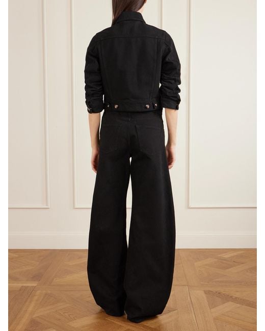 Gabriela Hearst Black Adira Cropped Ruched Recycled-Denim Jacket