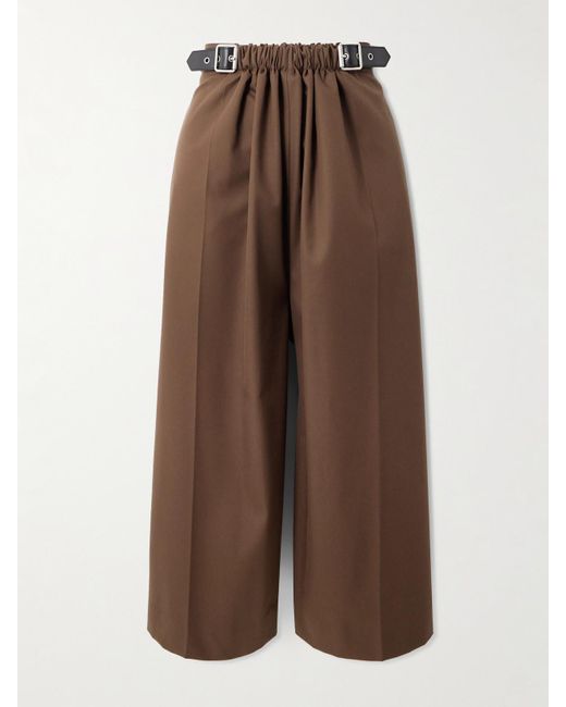 Loewe Brown Verkürzte Hose Mit Weitem Bein Aus Twill Aus Einer Baumwoll-Seidenmischung Mit Lederbesätzen