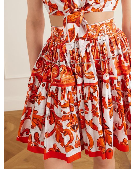 Dolce & Gabbana Red Printed Cotton-Poplin Mini Skirt