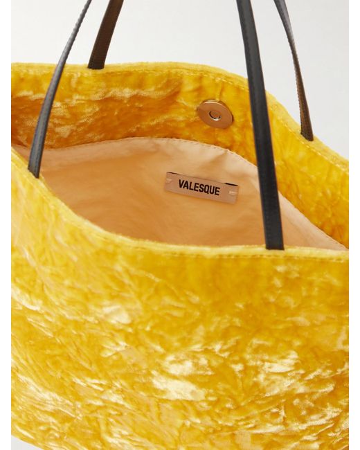 Valesque Yellow Thea Leather-Trimmed Crushed-Velvet Tote