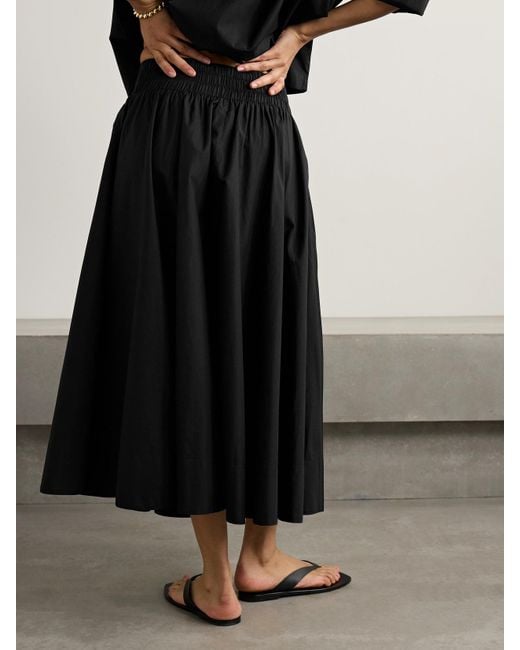 Suzie Kondi Black The Kyria Gathered Cotton-Poplin Midi Skirt