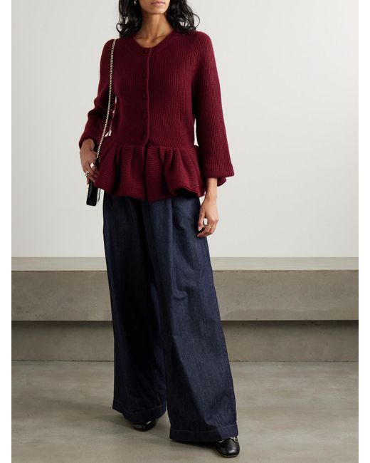 LIBEROWE Red Ruffled Cashmere Peplum Cardigan