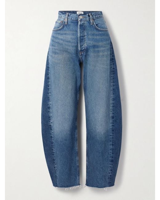 Agolde Blue Luna Frayed High-Rise Barrel-Leg Jeans