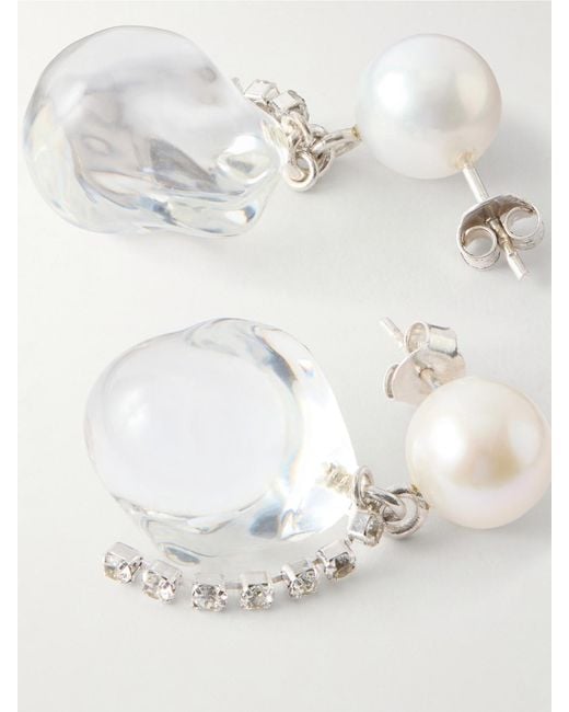 Completedworks White Crystal And Pearl-Embellished Resin Drop Earrings