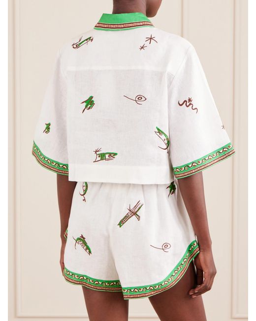 ALÉMAIS Metallic Wanda Printed Embroidered Linen Shirt