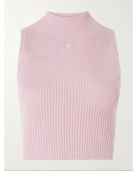 Courreges Pink Ärmelloses Oberteil Aus Einer Gerippten Baumwoll-Merinowollmischung Mit Applikation