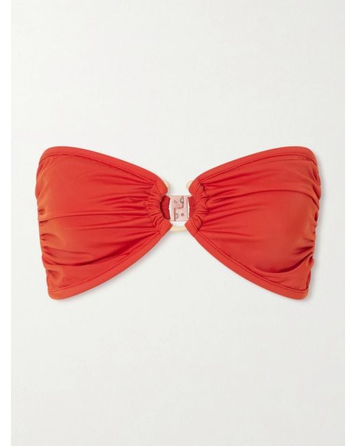 Johanna Ortiz Red Seawaters Embellished Bikini Top