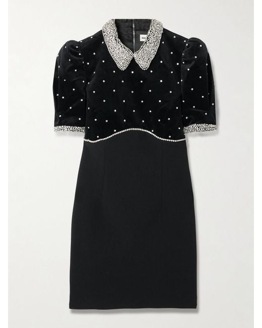 Rebecca Vallance Black Giovanna Minikleid Aus Samt Und Crêpe Mit Kristallen