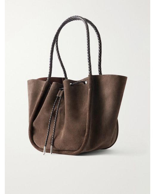 Proenza Schouler Natural Large Ruched Leather-Trimmed Suede Tote
