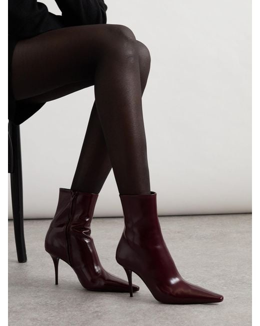 Saint Laurent Brown Ashley Polished-Leather Ankle Boots