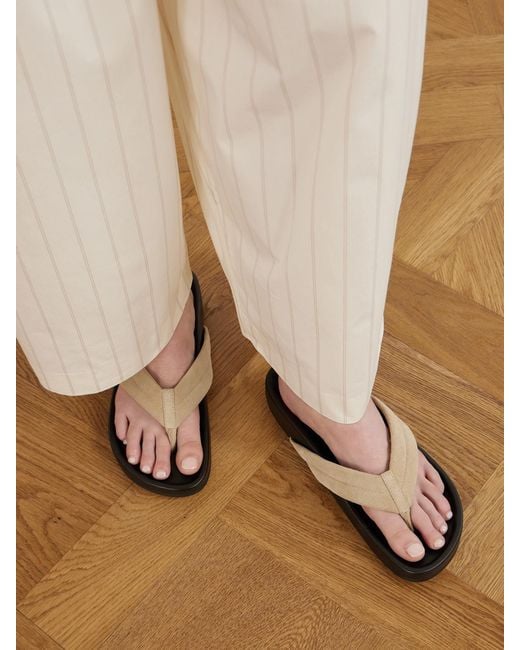 St. Agni White Suede Platform Thong Sandals