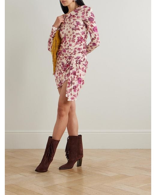 Isabel Marant Pink Danka Off-The-Shoulder Draped Floral-Print Stretch-Silk Top