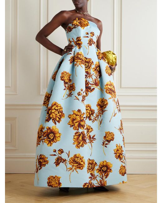 Robe Du Soir Bustier En Faille À Imprimé Fleuri Oscar de la Renta en coloris White