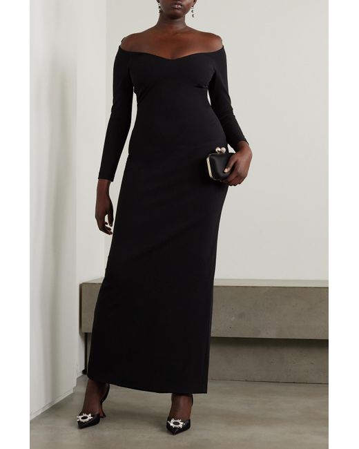 Solace London Black Tara Off-the-shoulder Stretch-crepe Gown