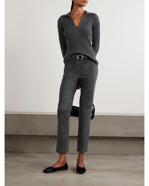 Joseph Gray Coleman Stretch-Suede Slim-Leg Pants