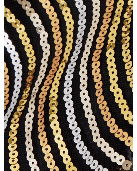 ‎Taller Marmo Metallic The Glaum One-Shoulder Scarf-Detailed Sequin-Embellished Mesh Gown
