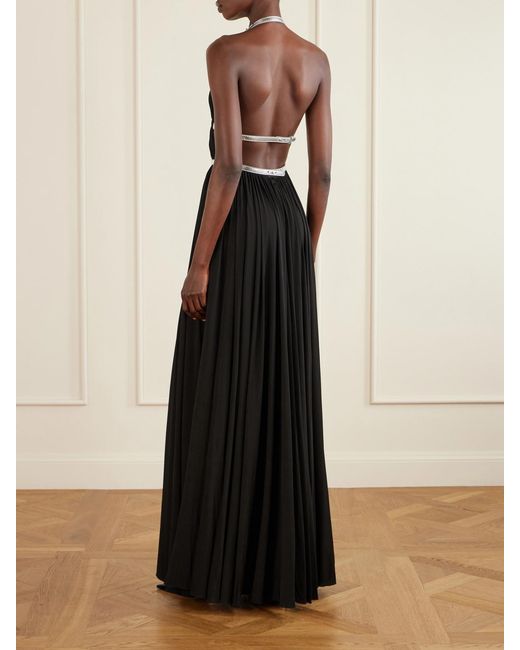 Alaïa Black Pleated Metallic Elaphe-Trimmed Jersey Gown