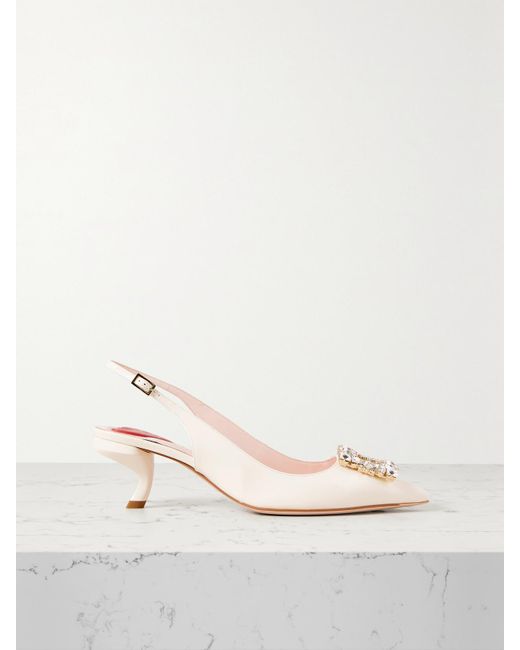 Roger Vivier Natural Virgule Strass Crystal-Embellished Patent-Leather Slingback Pumps