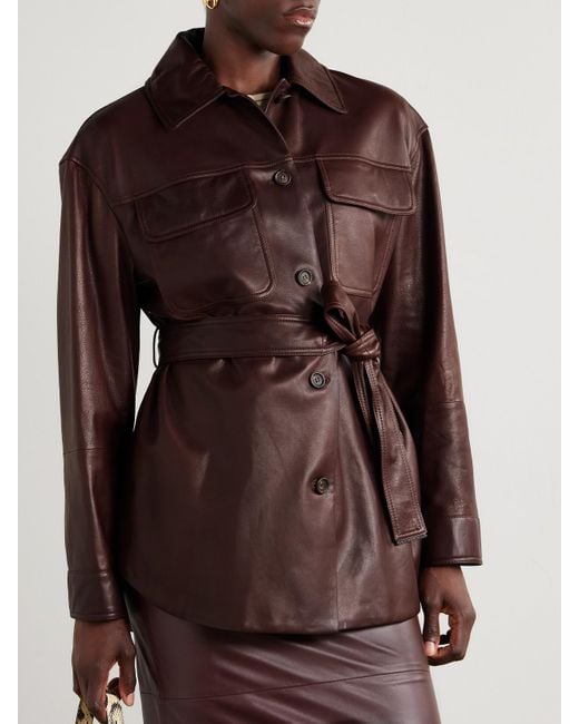 Brunello Cucinelli Brown Belted Leather Jacket