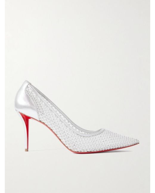 Christian Louboutin White Apostropha 80 Pumps Aus Mesh Mit Kristallen