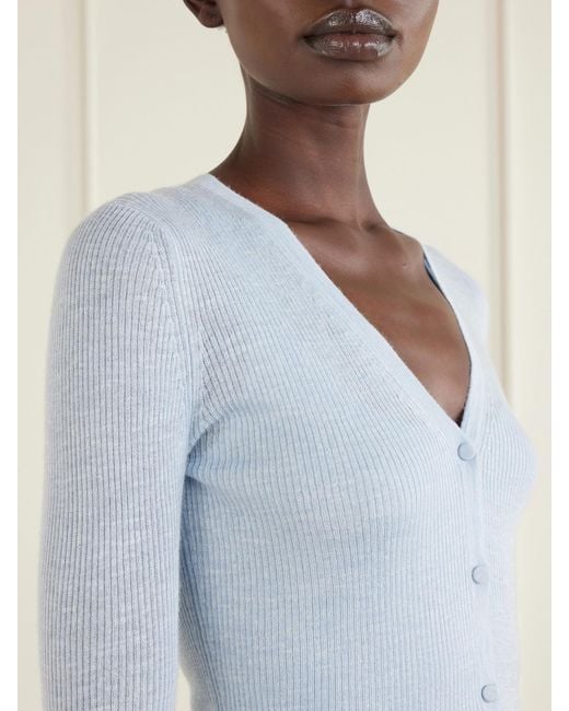 Gabriela Hearst Blue Aiste Ribbed Cashmere, Silk And Hemp-Blend Cardigan