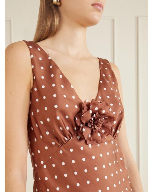 Rodarte Red Floral-Embellished Polka-Dot Silk-Twill Midi Dress