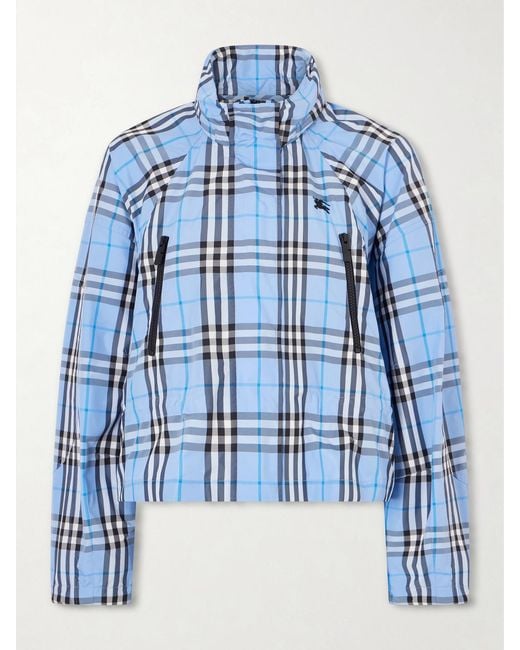 Burberry Blue Layham Checked Shell Jacket