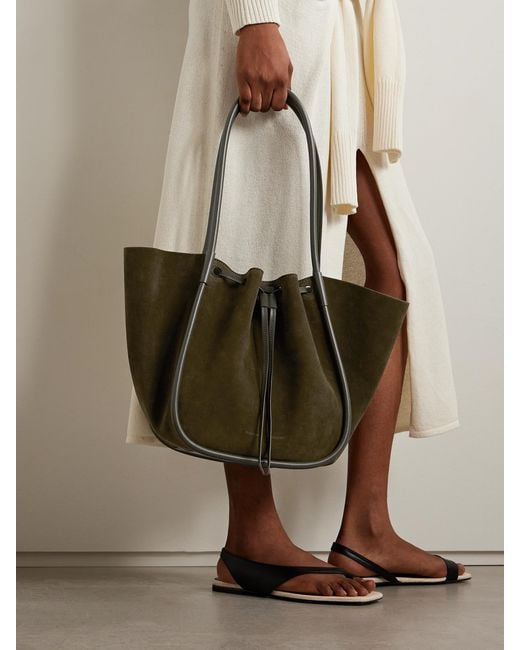 Proenza Schouler Natural Large Leather-Trimmed Ruched Suede Tote