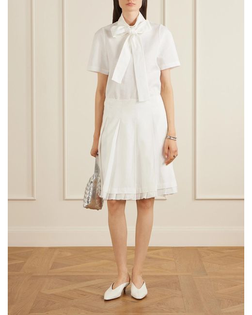 ShuShu/Tong White Pleated Linen Midi Skirt