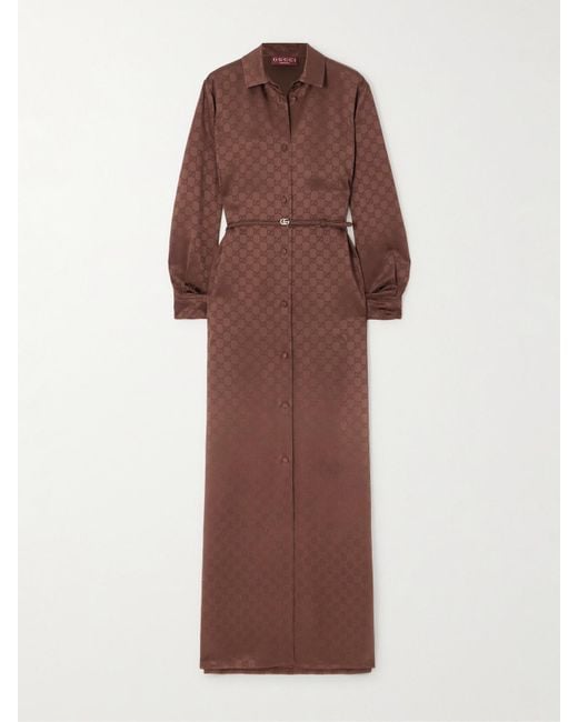 Gucci Brown Maxi-Hemdblusenkleid Aus Glänzendem Jacquard