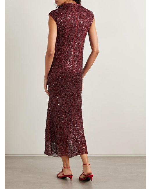 Jonathan Simkhai Purple Zaria Embellished Draped Mesh Midi Dress