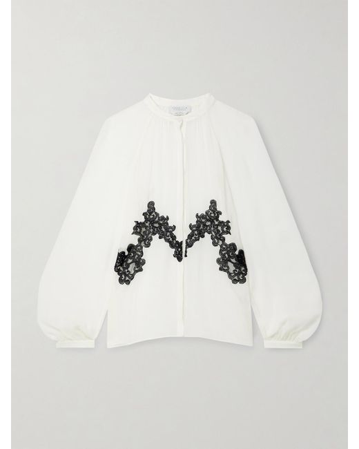 Gabriela Hearst Natural Yately Lace-Trimmed Silk-Chiffon Blouse