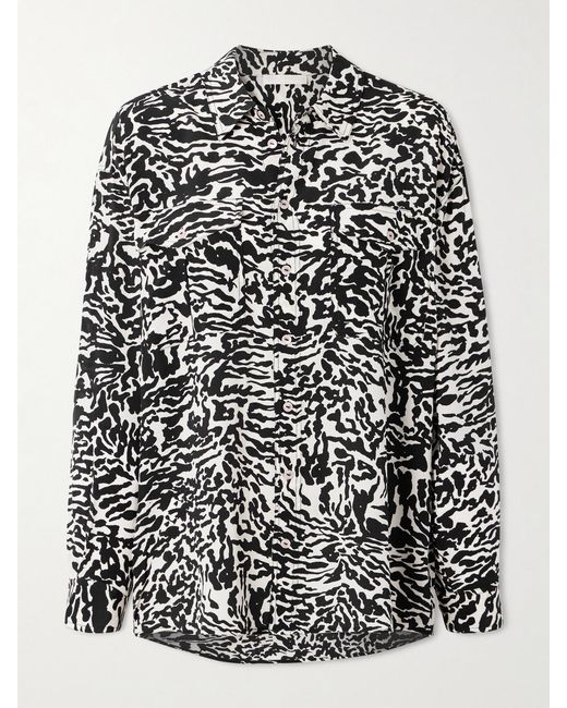 Ulla Johnson Black Soren Zebra-Print Silk Crepe De Chine Shirt