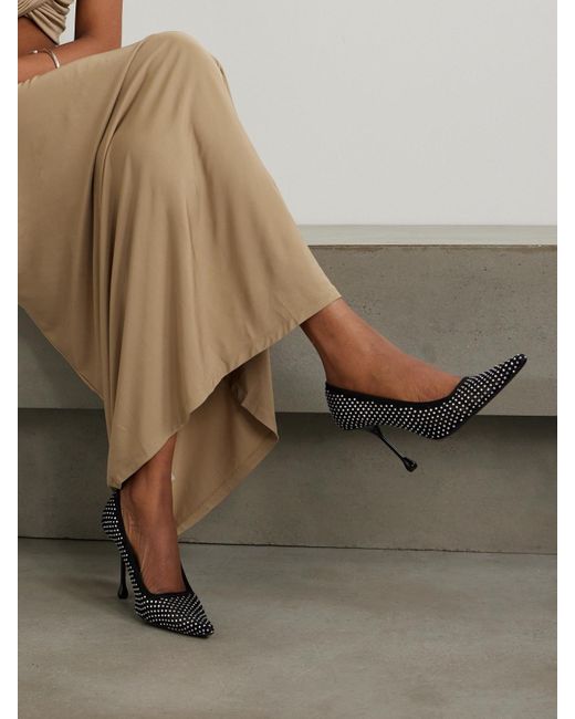 Jimmy Choo Black Ixia 95 Crystal-Embellished Satin And Mesh Point-Toe Pumps