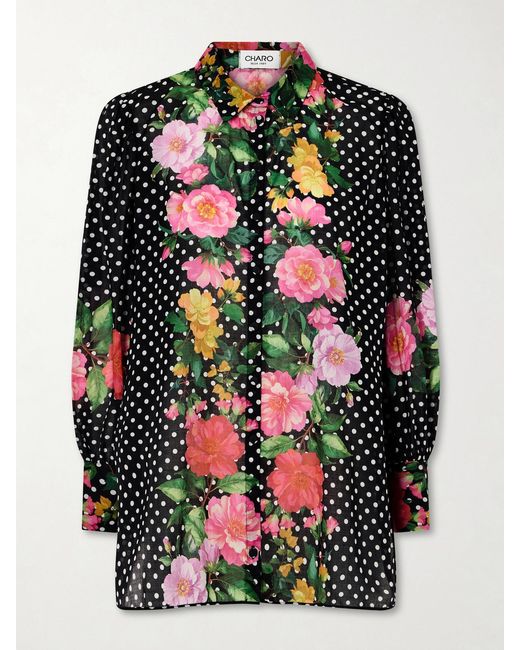 Charo Ruiz Gray Ronda Printed Cotton-Blend Voile Blouse